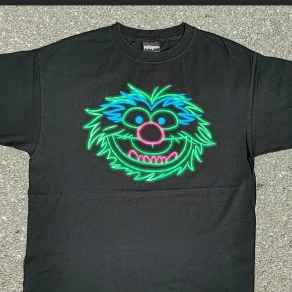 Vtg 2000s The Muppets Animal Neon Graphic T-Shirt M Disney Skater Streetwear - Picture 5 of 7
